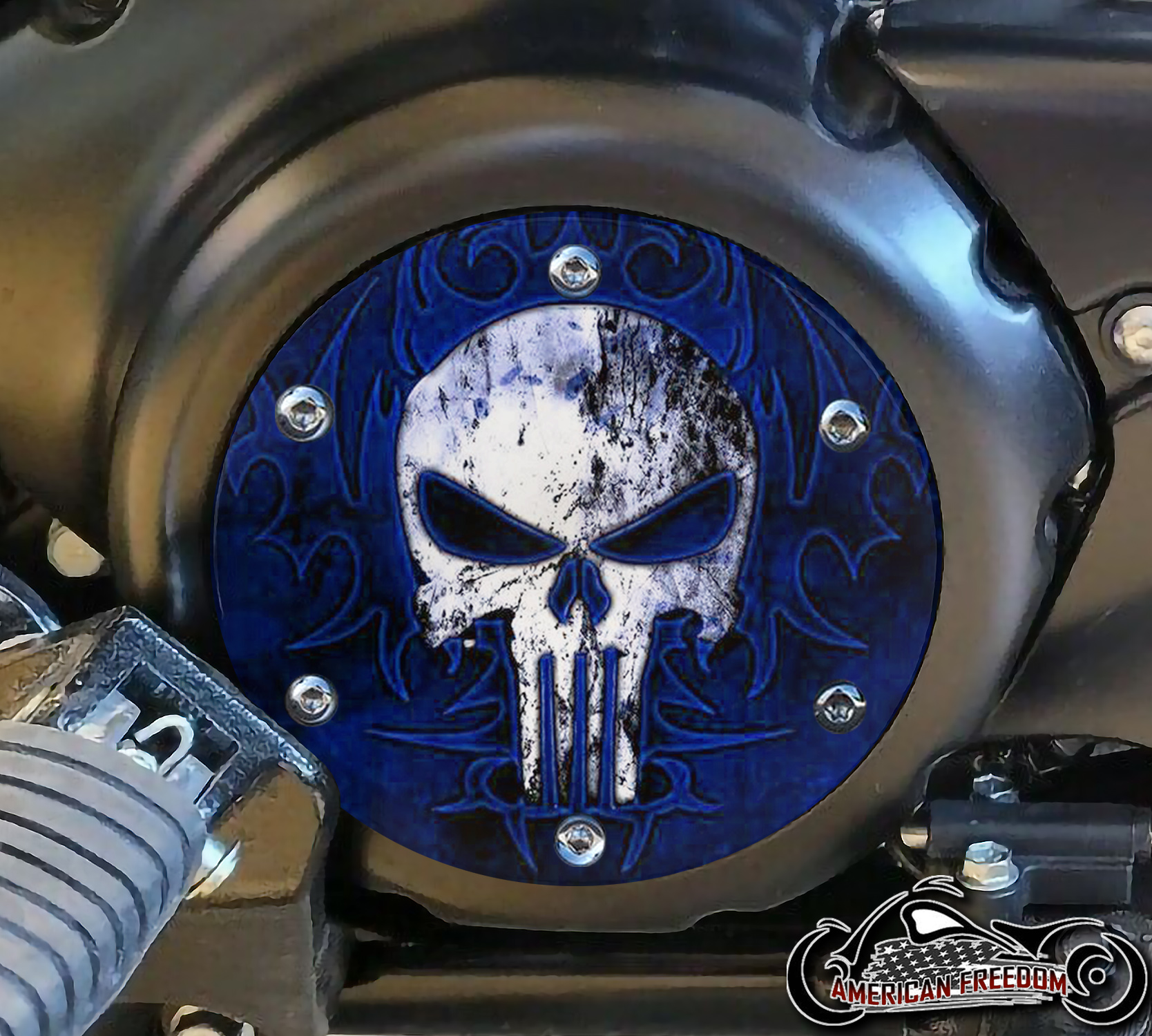 SUZUKI M109R Derby/Engine Cover - Punisher Tribal (Blue)